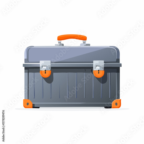 Detailed Illustration of a Gray Toolbox with Orange Handle and Accents.