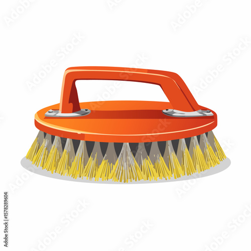 Orange Scrub Brush with Handle, for Cleaning and Household Tasks.
