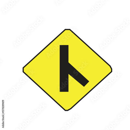 A three-way intersection traffic sign with a right angle vector illustration warns drivers to be more careful because of the potential danger of the intersection.