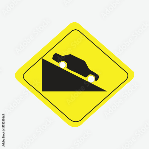Downhill traffic sign vector illustration warning drivers of a steep descent on the road