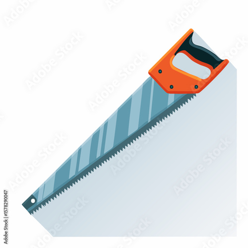 Angled Hand Saw with Orange Handle and Sharp Teeth, Isolated.