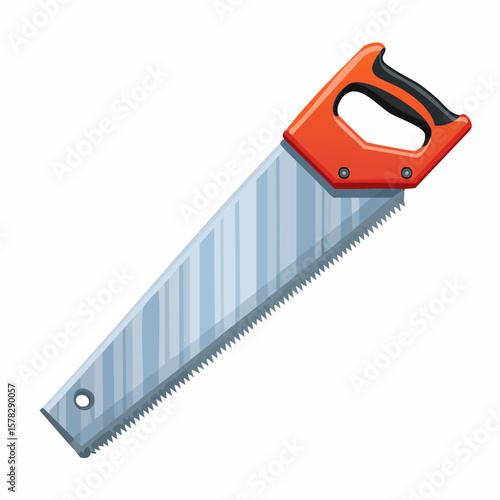 Detailed Cartoon Hand Saw with Bright Orange Handle and Teeth