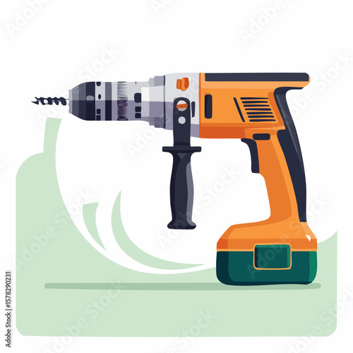 Detailed Illustration of a Cordless Power Drill with Orange and Black Accents