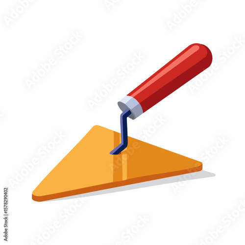 Isometric View of a Detailed Trowel with Red Handle and Orange Blade