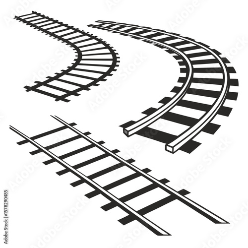 Black Train Tracks Curves Straight Lines Perspective railway railroad