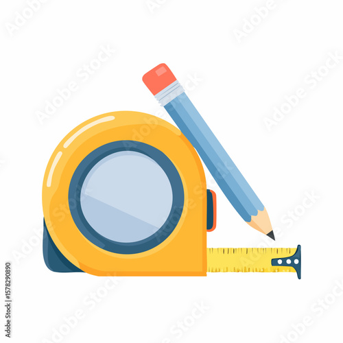 Detailed Illustration of Measuring Tape and Pencil for Construction Projects