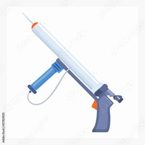 Detailed Illustration of a Caulk Gun with Blue and Orange Accents