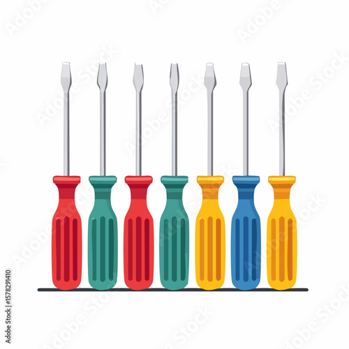 Array of Colorful Screwdrivers for Repair, Construction, and DIY Projects.