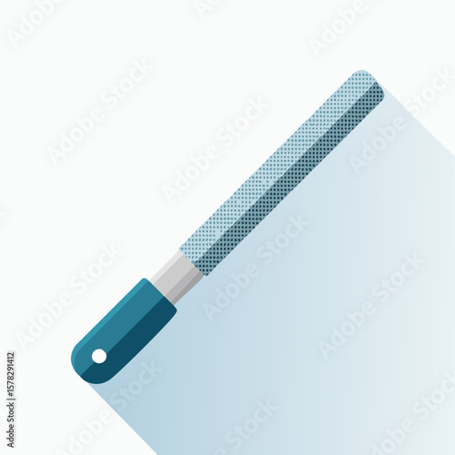 Angled Nail File with Teal Handle and Shadow on Gradient Background