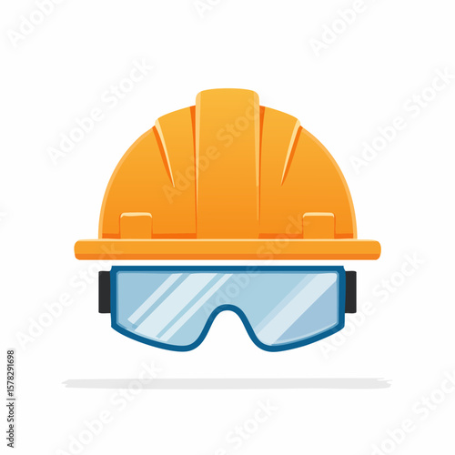 Bright Orange Construction Helmet and Safety Goggles Illustration.
