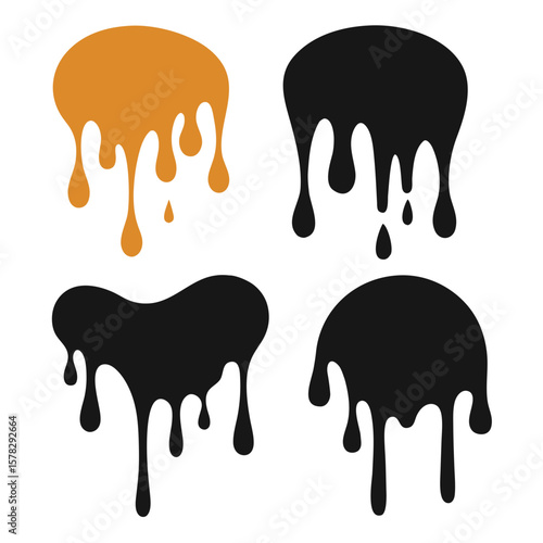 Dripping liquid shapes orange and black paint spill