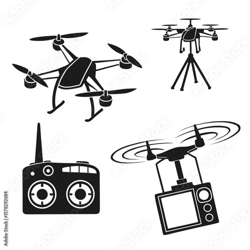 Drone and Remote Control Icons quadcopter aerial photography