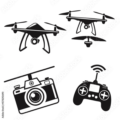 Drone photography icons and controller quadcopter camera