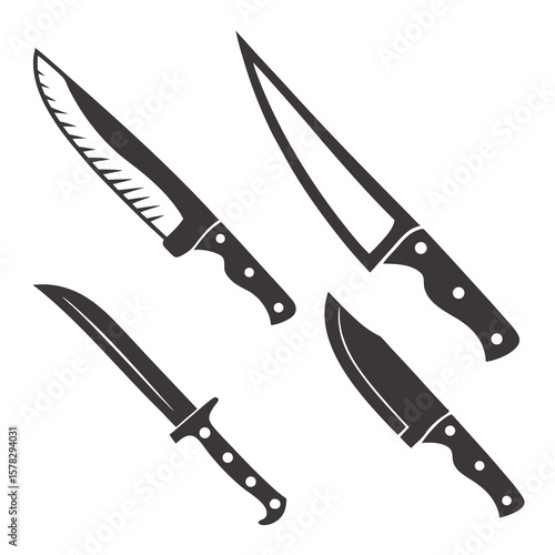 Four dark kitchen cutlery blades with handles kitchen knives cooking