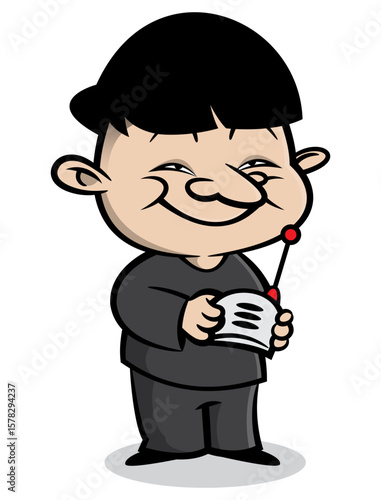 Man playing with a remote control, wanna press the button and launch a missile. Best for sticker, logo, and mascot with world war themes