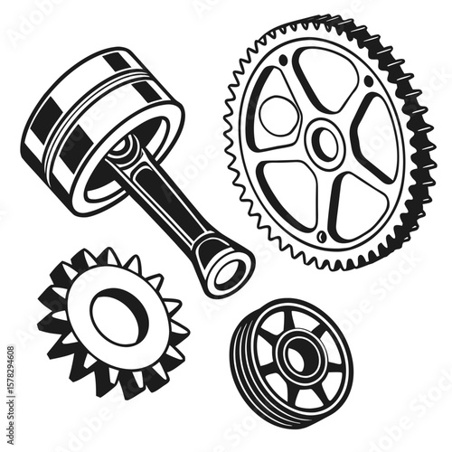 Industrial Gear and Engine Parts Silhouettes gears piston