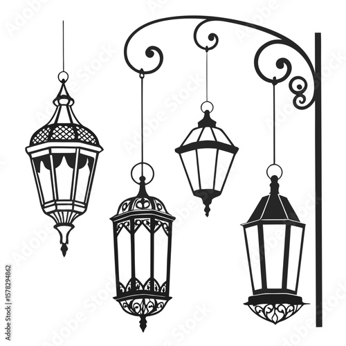 Islamic lanterns hanging from ornate bracket hanging lanterns traditional design
