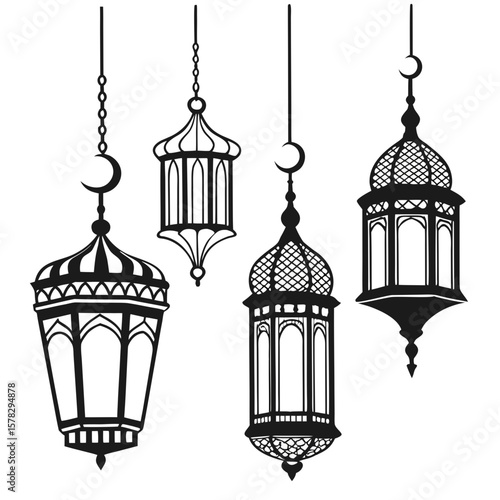 Islamic lanterns with crescent moons hanging lanterns traditional