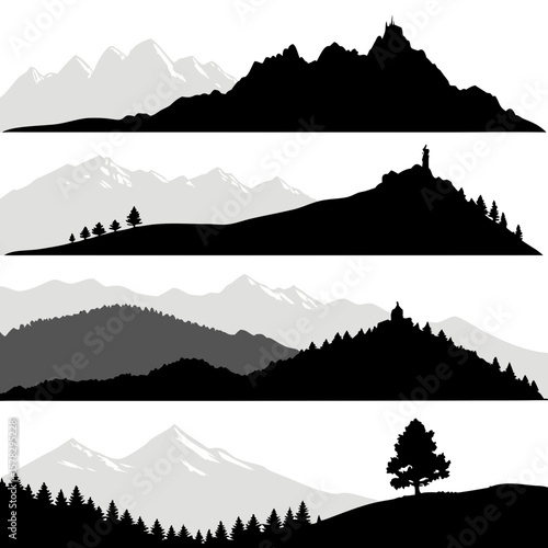 Majestic mountain ranges and hilltop silhouettes landscape