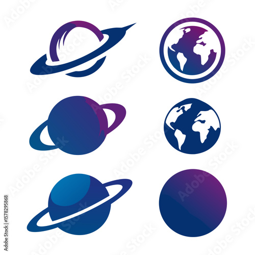 Planetary Icons With Gradient Colors saturn mars