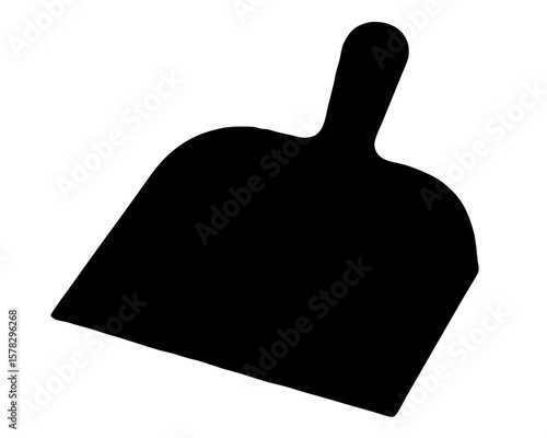 A black silhouette of a dustpan used for cleaning purposes on white