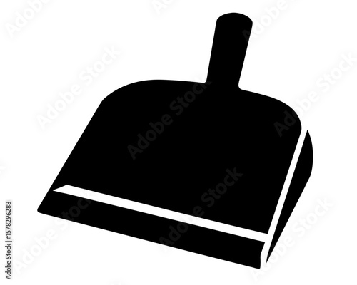 A simple black and white illustration of a household dustpan