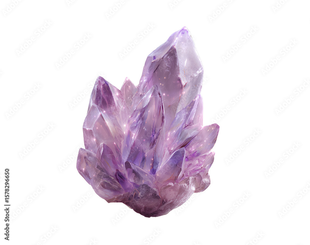 Fototapeta premium Floating Magical Amethyst Shard with Soft Glow and Dust Particles, Transparent Background