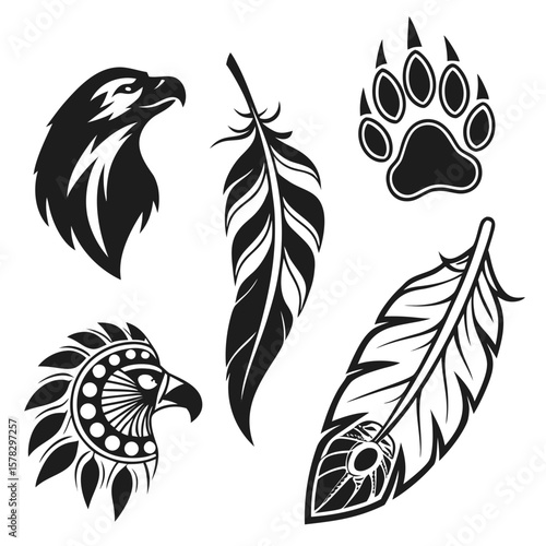 Tribal eagle feather paw print symbols eagle head tribal tattoo