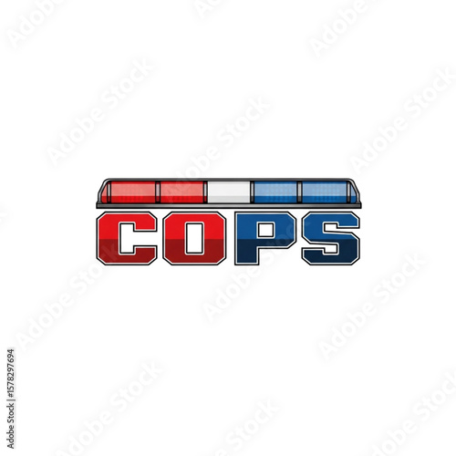 The word "COPS" in stylized lettering with a red, white, and blue police light bar above.