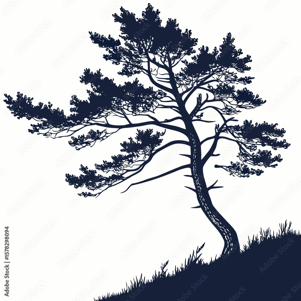 custom made wallpaper toronto digitalDark Blue Fir Tree Silhouette White Background navy blue
