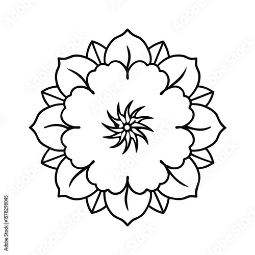 Hibiscus Floral Ring Border In Mandala Style Vector Line Art Tropical Frame Pattern Decorative Design
