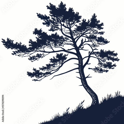 Wallpaper Mural Dark Blue Fir Tree Silhouette White Background navy blue Torontodigital.ca