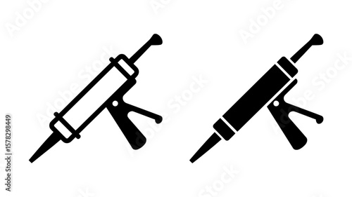 Vector art of a black and white vector illustration of a caulk gun, a tool used for applying sealant, isolated on white background
