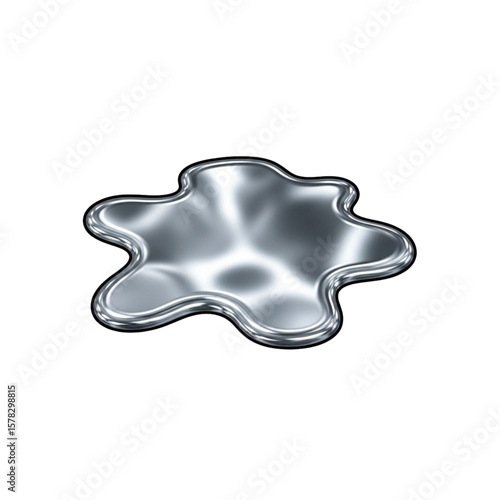 A shiny, silver-colored, liquid puddle with a reflective surface, isolated.