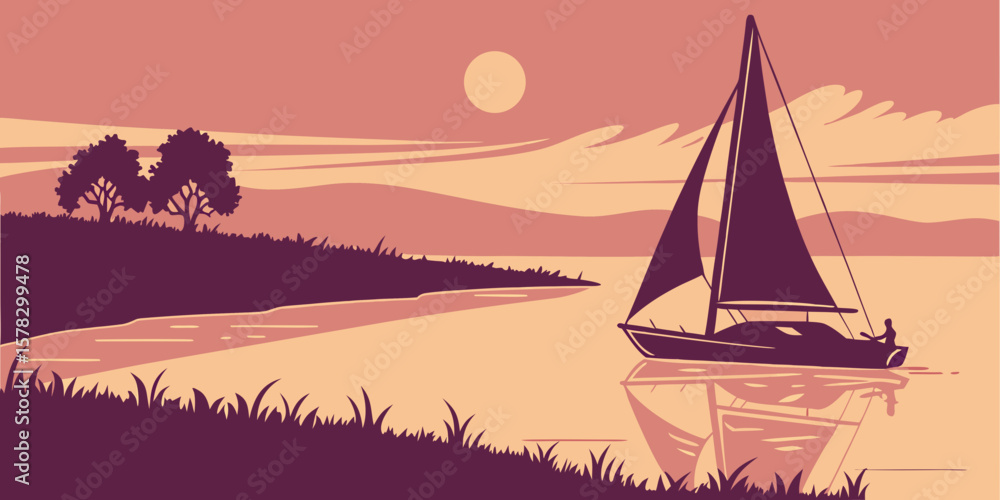 Naklejka premium sailing boat at sunset