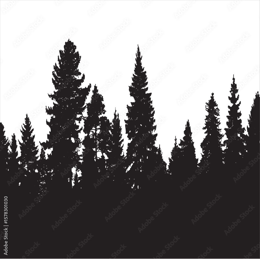 Obraz premium Pine Forest Treeline Silhouette - Nature Landscape Vector