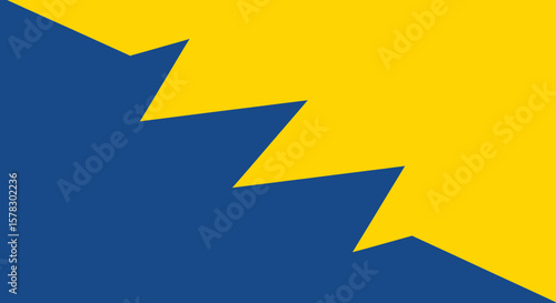 Abstract art in blue and yellow with jagged edges evokes a modern feel