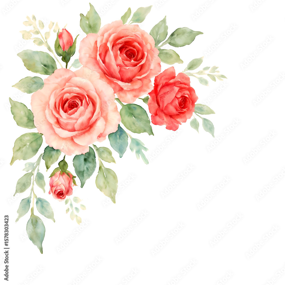 Naklejka premium Rose flower corner in watercolor