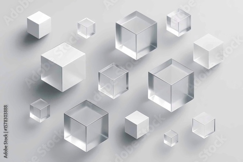 Minimal Abstract Tech Background with Floating Transparent 3D Cubes in Light Tones for Corporate and Innovation Themes