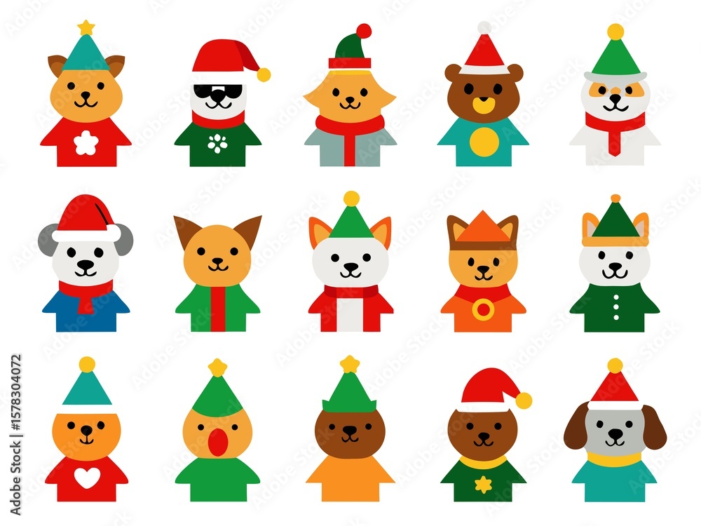 Fototapeta premium Photo of cute christmas dogs wearing santa hats isolated on white background