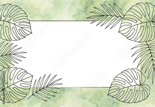 Tropical leaves frame border with text space