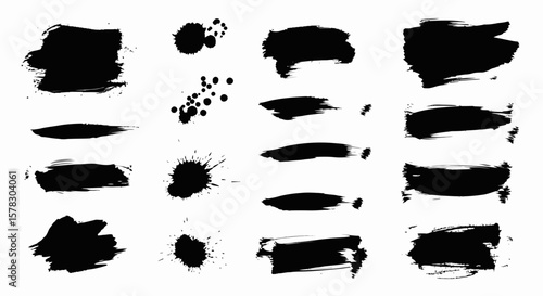 Grunge brush strokes and splatter elements offer artistic design resources