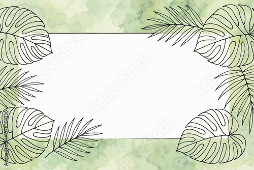 Tropical leaves frame border with text space