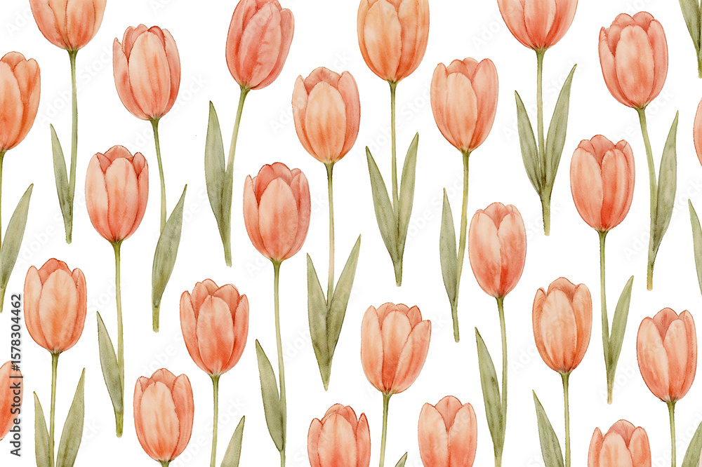 Fototapeta premium Tulip flower pattern watercolor background