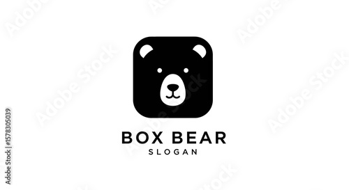 Black and White Box Bear Logo Design with Rounded Corners