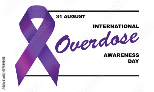 International Overdose Awareness Day, August 31. Awareness ribbon for drug overdose, August 31st. Purple awareness ribbon. For campaign, remembrance, Banner, poster, flyer, background design. Eps 10