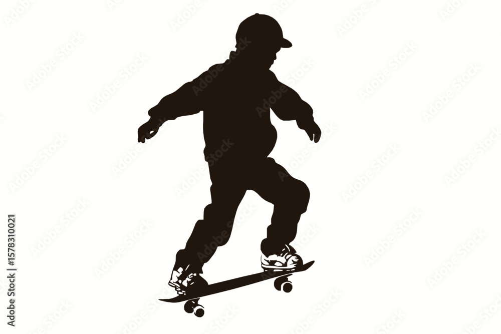 Fototapeta premium A kid skating silhouette vector on white background 