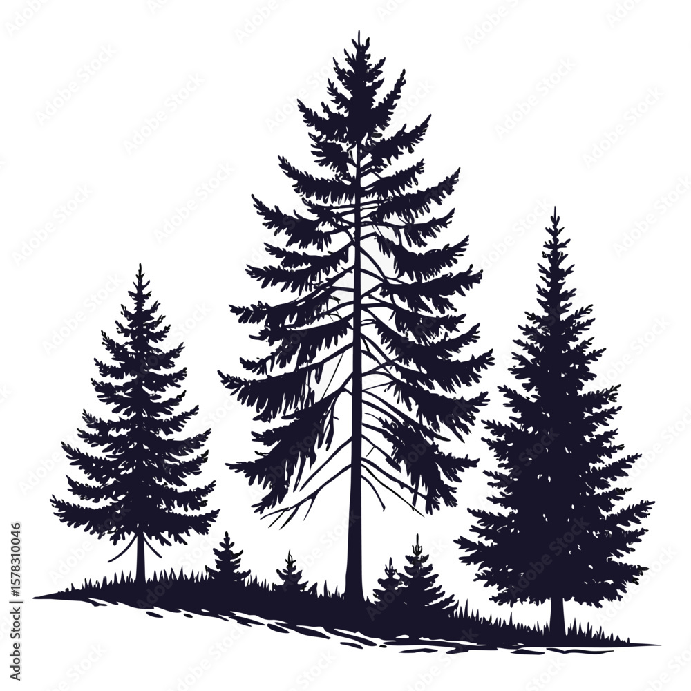 Fototapeta premium Dark Silhouette Group of Christmas Trees Vector Illustration