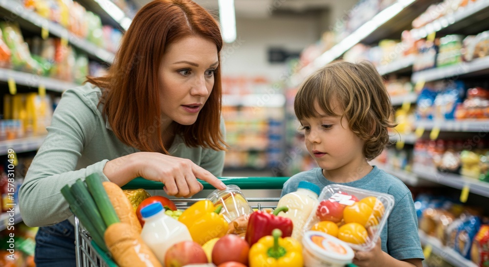 Fototapeta premium Mother and child shopping for healthy food