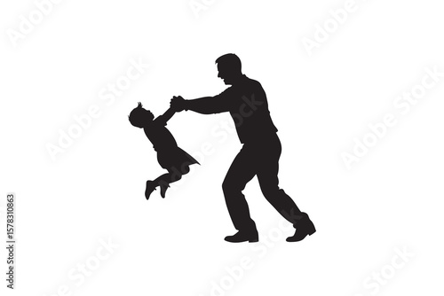 Silhouette of a father spinning his daughter around A happy family moment a father daughter bond and a playful interaction Isolated on white background